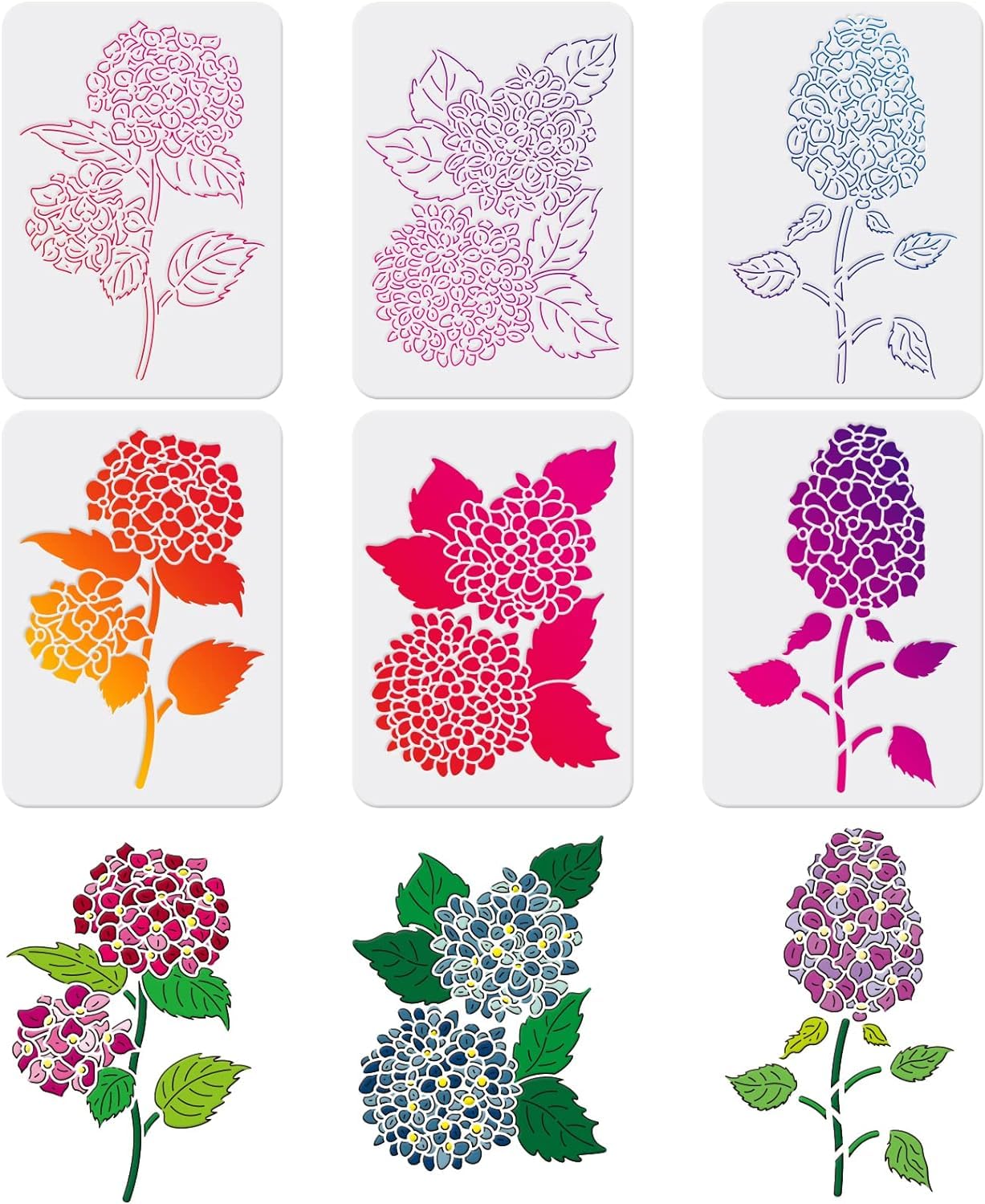 FINGERINSPIRE 6pcs Layered Hydrangea Stencils, 29.7x21cm, Hydrangea Stencil, Layered Flower Stencils for Painting on Wood, Canvas, Paper, Fabric, Floor, Wall and Tile
