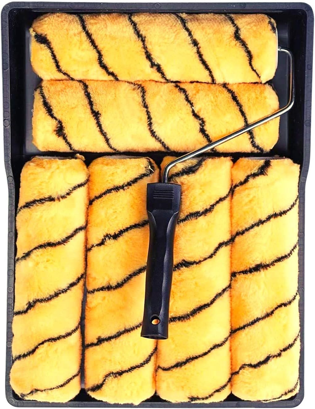Paint Roller Sleeve 8 Piece Set 9"(229mm) Tiger Stripe Paint Roller Set including Tray Frame and 6 Sleeves
