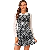 Allegra K Women's Peter Pan Collar Contrast Color Button Decor A-Line Preppy Plaid Mini Dress