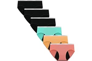 Nalwort Teen Girls Period Underwear Menstrual Period Panties Leak-Proof Cotton Protective Briefs Pack of 6