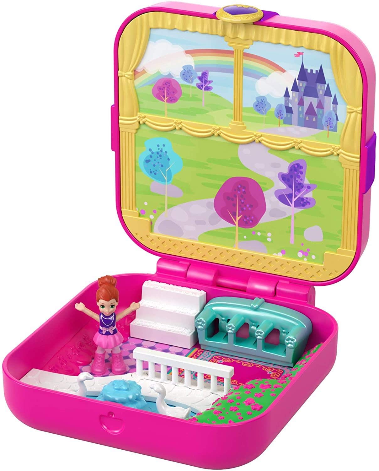 Polly Pocket Hidden Hideouts Lil’ Princess Pad with Three Reveals, Three Accessories, One Micro Lila Doll and Sticker Sheet