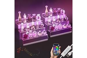 GOLENER 12” Acrylic Display Organizer with LED Light - 3 Tier Perfume Stand and Display Step Shelves Holder, Cologne Organizer for Men, Figures Stand, Porta Perfumes Para Tocador, Clear Riser, 2 Pack Stands