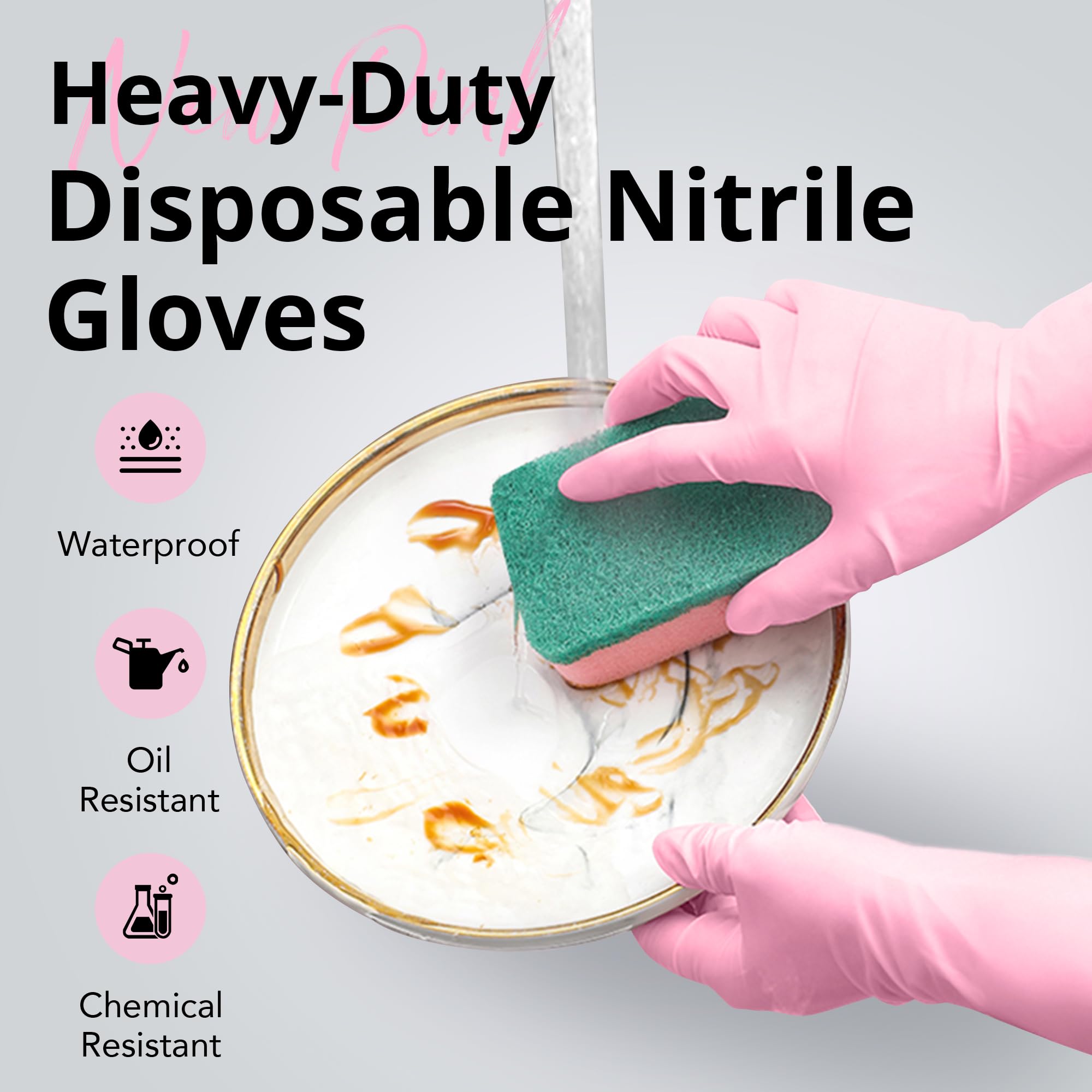 SwiftGrip Disposable Nitrile Dishwashing Gloves, Extended 12 Inches Cuff, 6-mil, Cherry Blossom Cleaning Gloves, Latex-Free