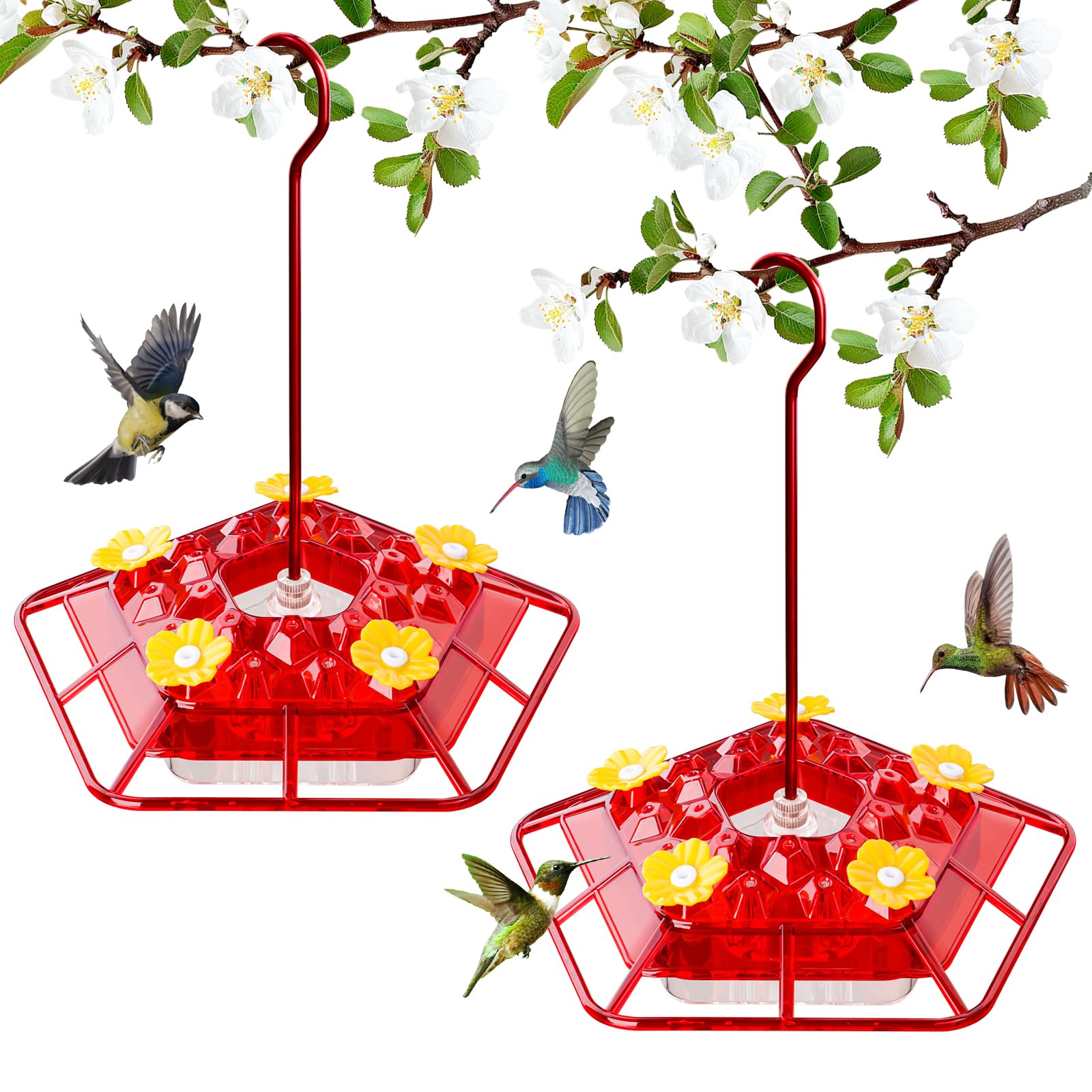 Photo 1 of Morikey 2 Pack Hummingbird Feeders for Outdoor Hanging, 10 oz Garden Hummingbird Feeder with 25 Feeder Ports, Ant Proof, Easy to Clean & Fill, Bird Feeder with Flower Decoration for Outdoor