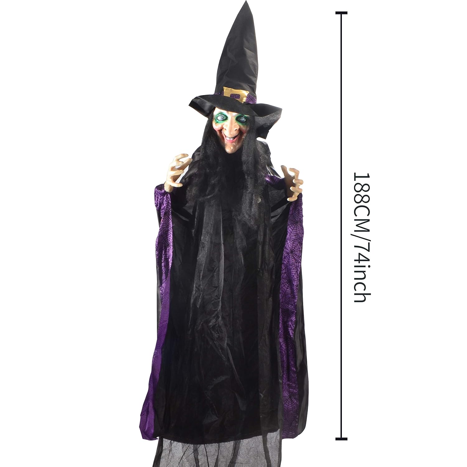 Life Size Animated Witch with LED Eyes and Spooky Sounds, Halloween