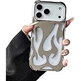 LUVI Compatible with iPhone 17 Pro Max Flame Bumper Case Electroplate Glossy Hollow Cooling Heat Dissipation Fashion Unique Protection Shockproof Cover for Women Girls Man Silver