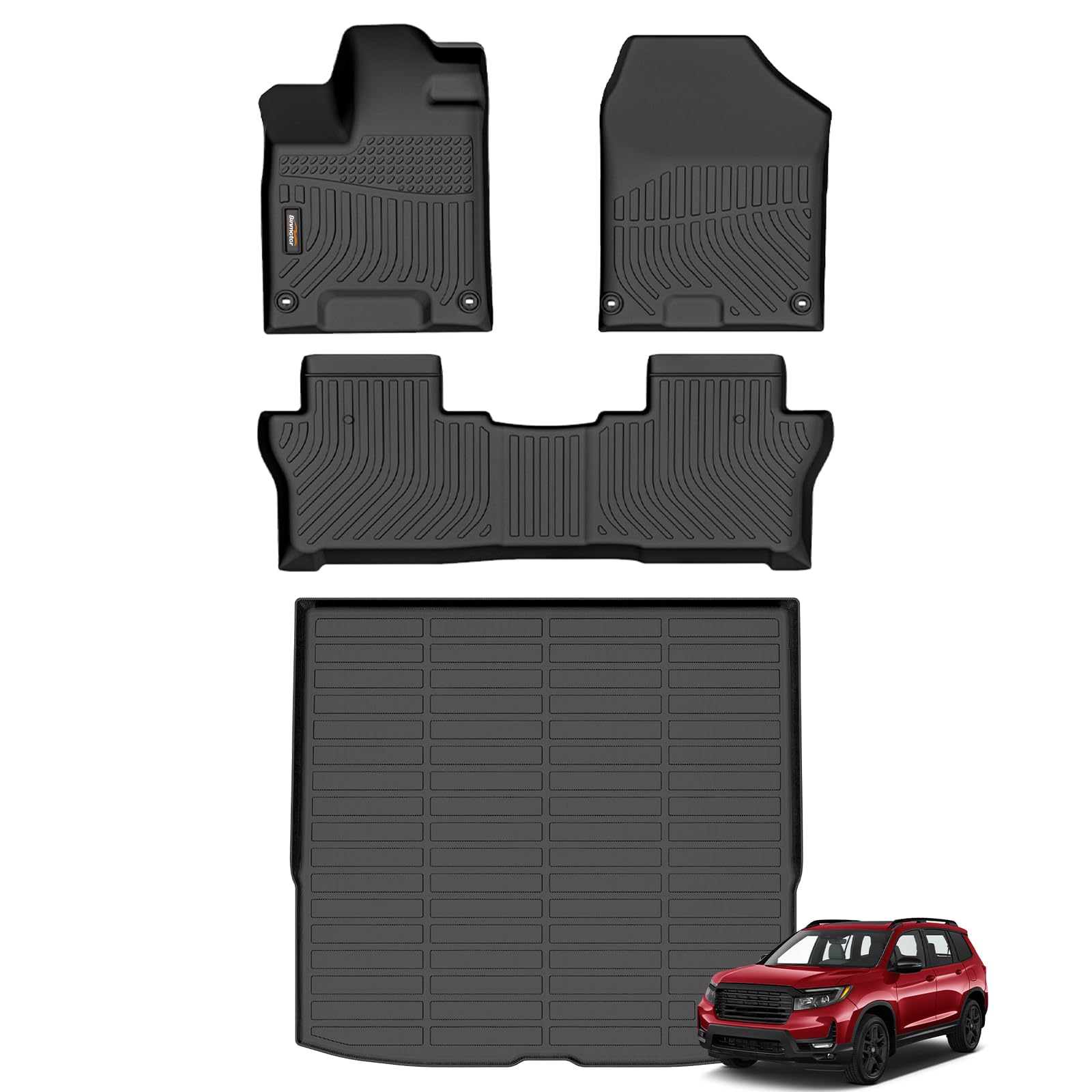 Binmotor-Floor Mats & Cargo Liner for Honda Passport 2019-2024 2025, All Weather Car Mat Mats Cargo Trunk Mat for Honda Passport Accessories-Black Image