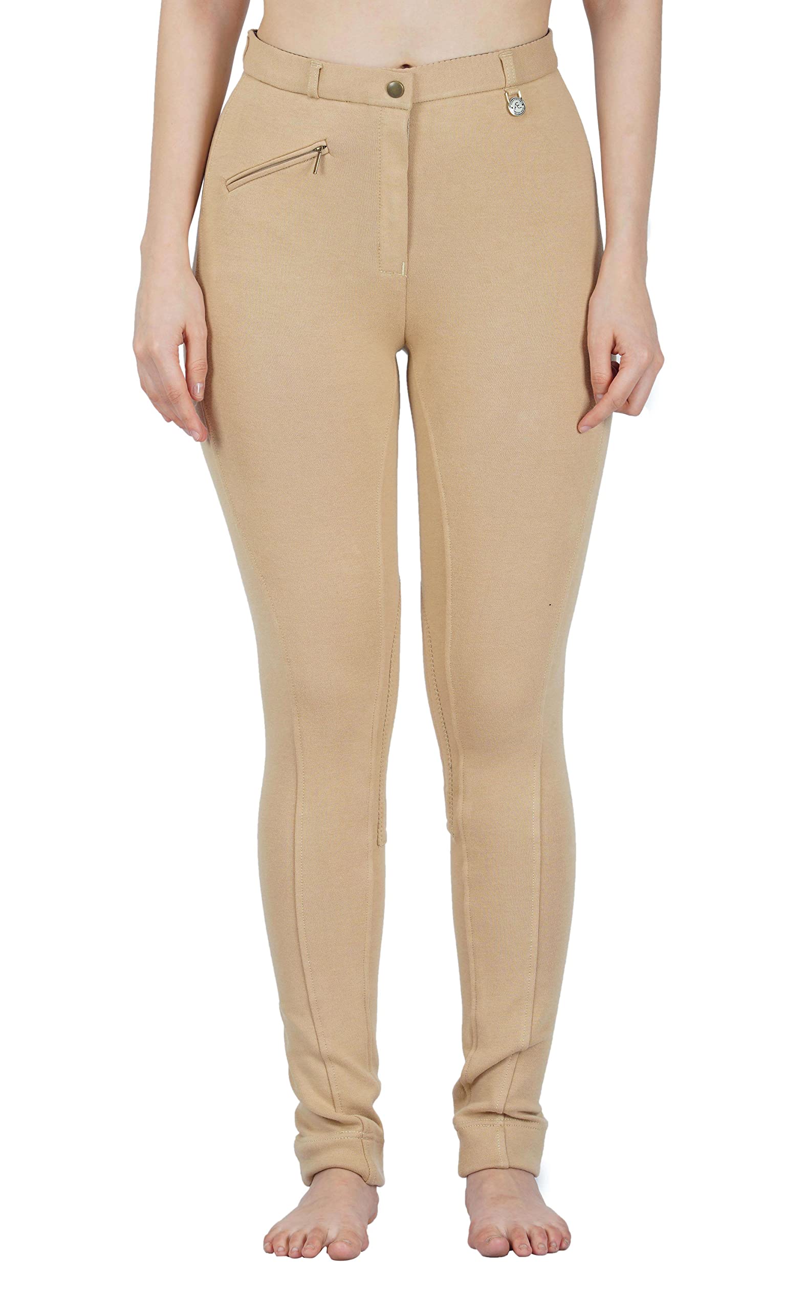 Avon Equine Women's Cotton Lycra Jodhpurs JODPHURS JODS Soft Knee Patch Equestrian 4 Way Stretch Ladies Horse Riding Pants (Beige, 30)