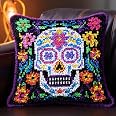 DIY Latch Hook Pillow Kit - Colorful Tree Cushion Making Kit With Printed Canvas, 43x43cm