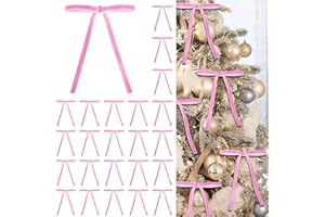 BABYCOP 24 Pcs Pink Velvet Bows for Christmas Tree, Elegant Christmas Tree Bows, 5x7 Inch Pre-Tied Velvet Ribbon Bows for Wreaths, Gifts, and Holiday Décor, Velvet Bow Ornaments for Christmas Trees
