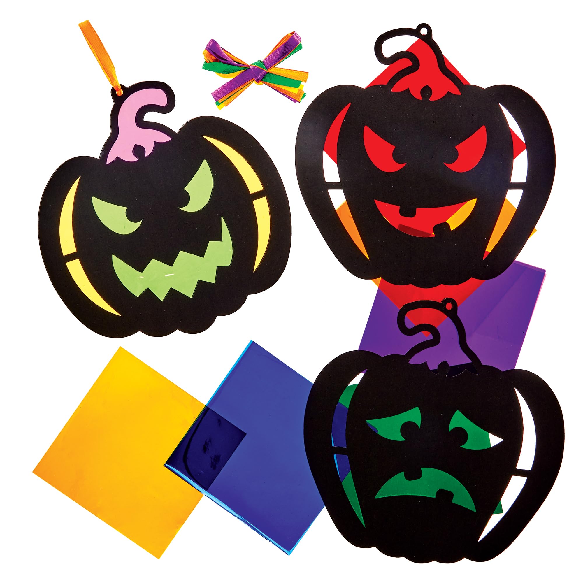 Baker Ross FX635 Pumpkin Stained Glass Decoration Kits - Pack of 8, Halloween Decoration Craft Kits for Kids