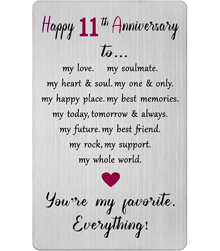 Stainless Steel 11 Year Anniversary Engraved Wallet Card Gift For Husband Or Wife - View #4