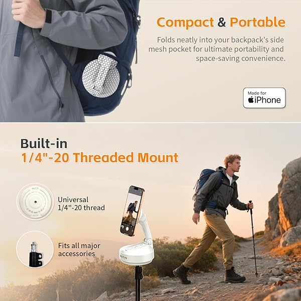 COMITOK MAGNETIC AUTO FACE TRACKING STAND TRIPOD MOTA FOR IPHONE FOLLOWS YOUR MOVEMENT HANDS-FREE VIDEO RECORDING WITH 360 DEGREE HOLDER FOR LIVESTREAMING, VLOG, SUPPORT TIKTOK, YOUTUBE – WHITE