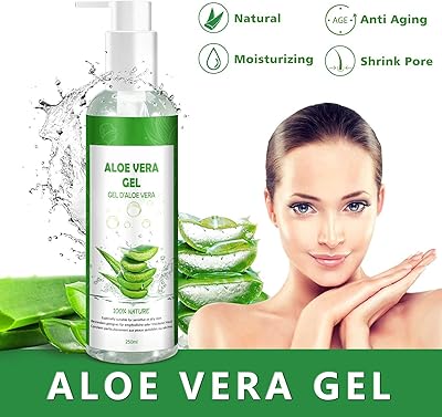 Aloe Vera Gel 100% Pur - für Gesicht Haare Körper - Natürliche, Beruhigende und Pflegende Feuchtigkeitscreme After Sun - Ideal Naturkosmetik für Trockene, Strapazierte Haut & Sonnenbrand - 250ml