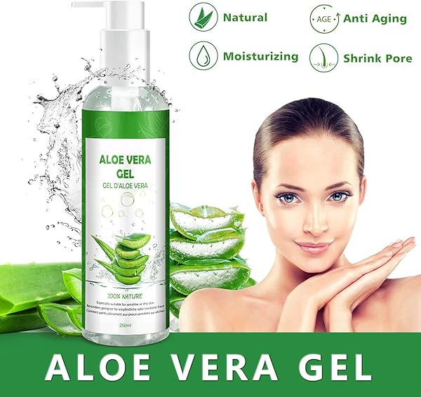 Aloe Vera Gel 100% Pur - für Gesicht Haare Körper - Natürliche, Beruhigende und Pflegende Feuchtigkeitscreme After Sun - Ideal Naturkosmetik für Trockene, Strapazierte Haut & Sonnenbrand - 250ml