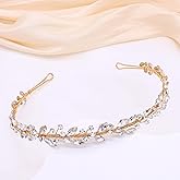 Oriamour Crystal Wedding Headbands For Brides Rhinestone Slim Bridal Headpieces For Women Handmade Hair Bands For Girls (Gold)