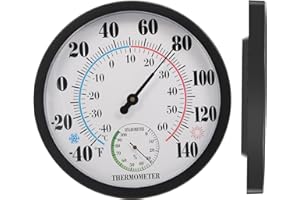 Outdoor Thermometer Hygrometer, 10 Inch Round Black Wall Mount Temperature & Humidity Gauge with Fahrenheit & Celsius Scale, 