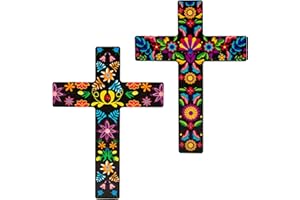 QCWN 2 Pack Paisley Floral Cross Wall Decor,Mexican Wall Art Decor For Home Room Church Decoration,Mexican Spanish Style Crucifix Wood Wall Cross,Mexican Art Cross For Wall.8.7 x 11.8 Inch