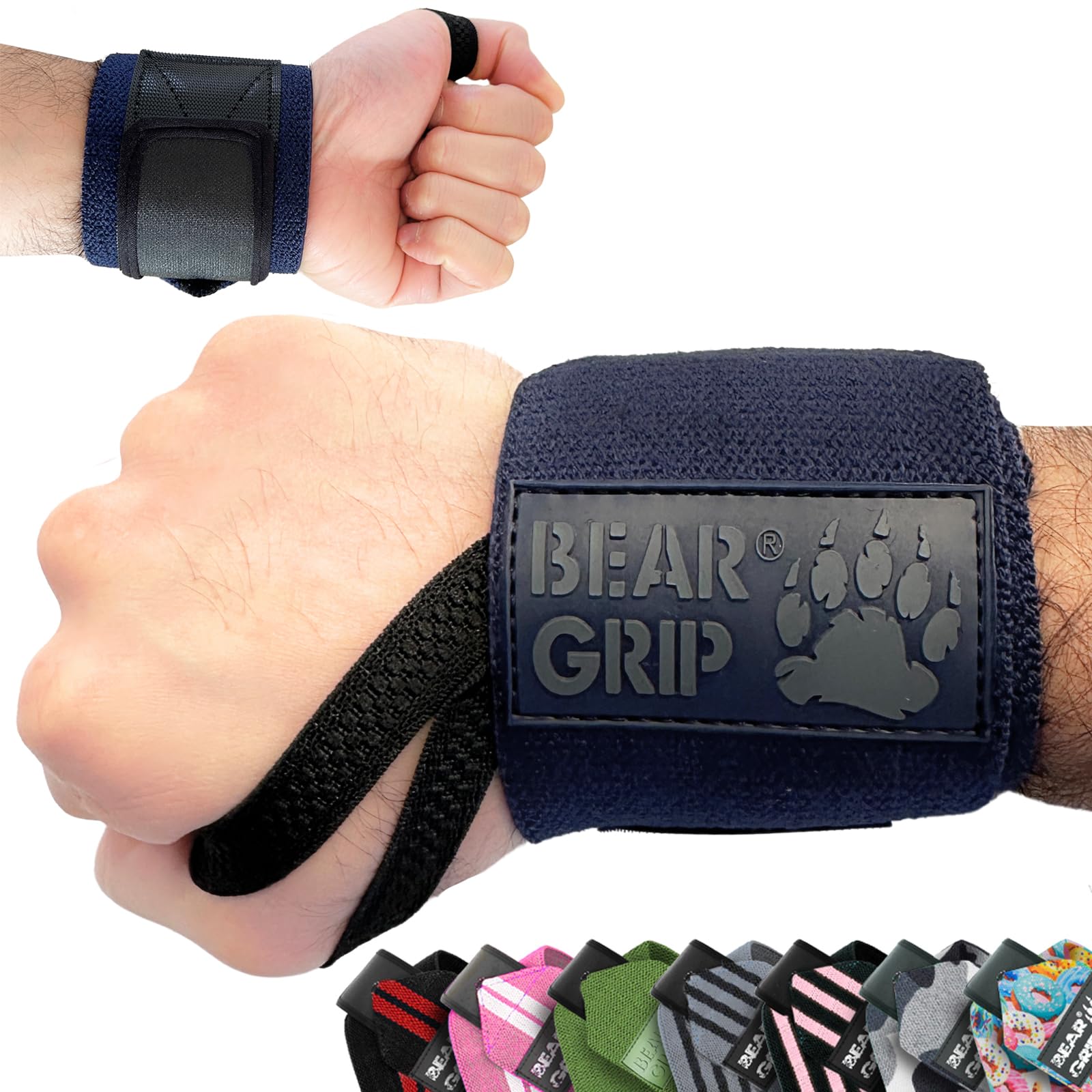 BEAR GRIP - Weight lifting wrist support wraps (Sold in pairs) (Navy-Blue) — image 1