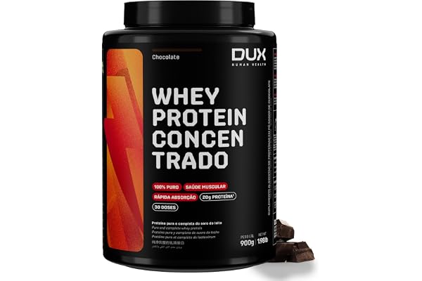 DUX HUMAN HEALTH Whey Protein Concentrado 900g Chocolate – 23g de Proteína e 5g de BCAAs por Porção