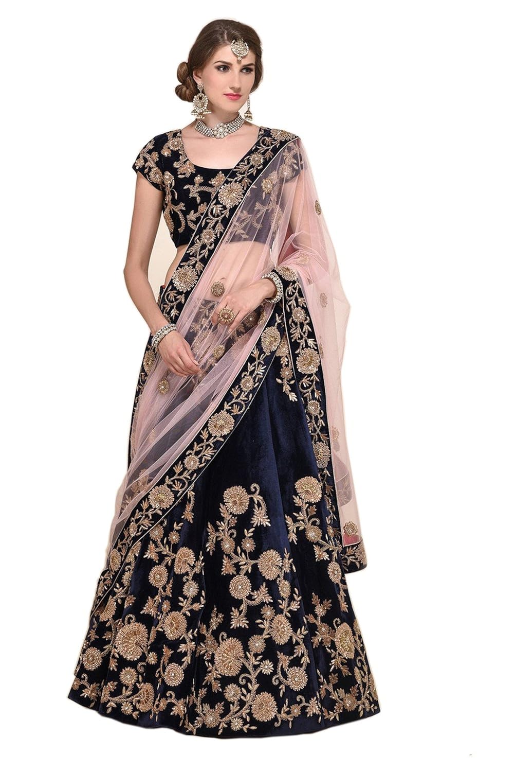 globalia creation embroidered semi stitched lehenga choli and dupatta set (multicolor)