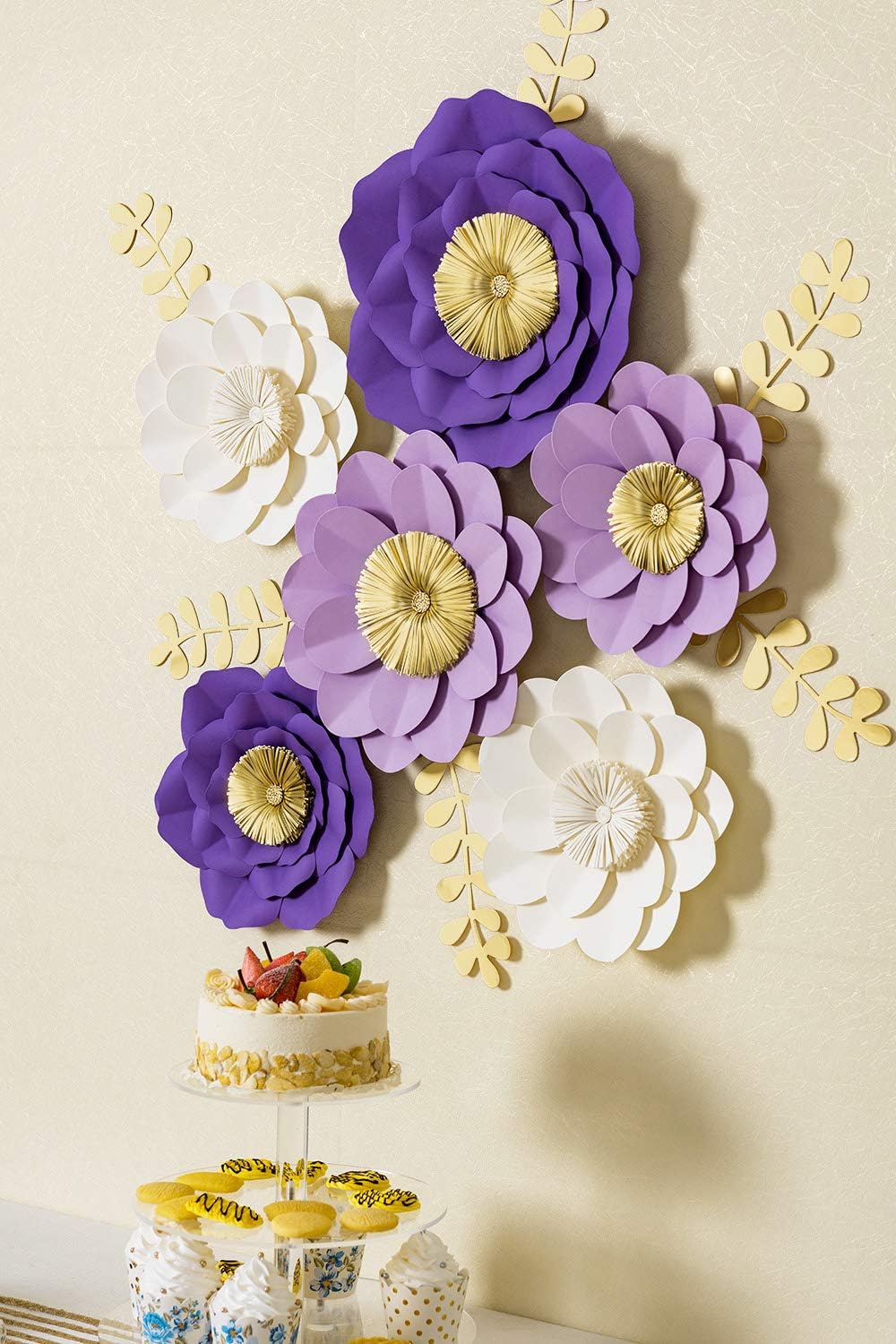 Amazon Com 3d Paper Flower Decorations Giant Paper Flowers Large Handcrafted Paper Flowers Purple Lavender Beige Set Of 6 For For Wedding Backdrop Bridal Shower Table Centerpieces Nursery Wall Decor Kitchen Dining