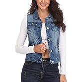 MISS MOLY Women's Denim Vest Cropped Classic Sleeveless Jean Vest Jackets With Flap Pockets