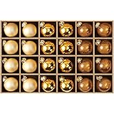 WDS WONDROUS Gold Glass Christmas Ball Ornaments Set of 24 – 1.18” Small Xmas Tree Hanging Ornaments, Elegant Vintage Holiday Decorations for Wedding Party & Thanksgiving Christmas Decor