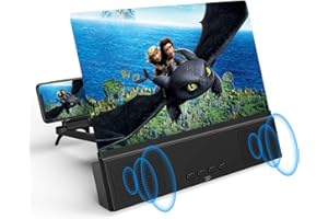 FANLORY 12" Phone Screen Magnifier with Bluetooth Speakers, 3D HD Magnifying Projector Screen Enlarger for Movies, Videos, Games, Foldable Cell Phone Stand with Screen Amplifier, Supports All Smartphones