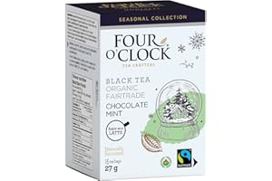 Four O'Clock Chocolate Mint Black Tea, Organic, Fairtrade, Holiday Winter Collection, Low Caffeine, Sugar-Free, All Natural, 