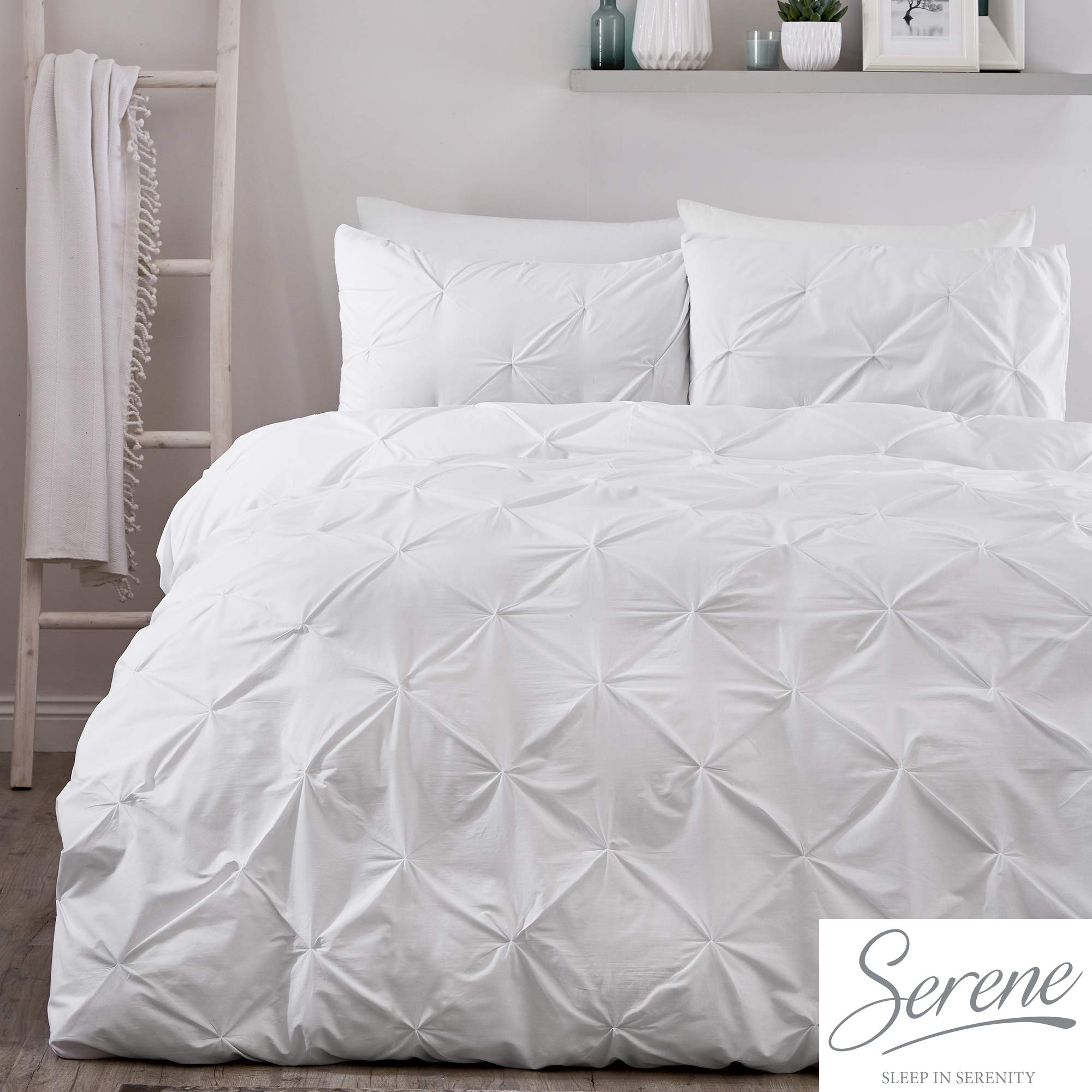 Serene Lara Ruched Easy Care Duvet Cover Set, White, Single