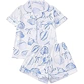 WDIRARA Women's Plus Size 2 Piece Ocean Animal Pajama Set Short Sleeve Button Down Shorts Pjs Sleepwear