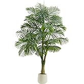 FSOHOI Artificial Golden Cane Palm Tree 6FT Tall Fake Plant Large Tropical Palms Trees with 3 Realistic Trunks, Faux Palm Plant Artificial Tree in Pot for Indoor Outdoor Room Patio Office Home Decor