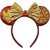 ZHENNAN Mouse Ears Headbands for Women, Glitter Red Bows Ears Headbands for Men, Themed Events Birthday Party Decorations Hair Accessoires