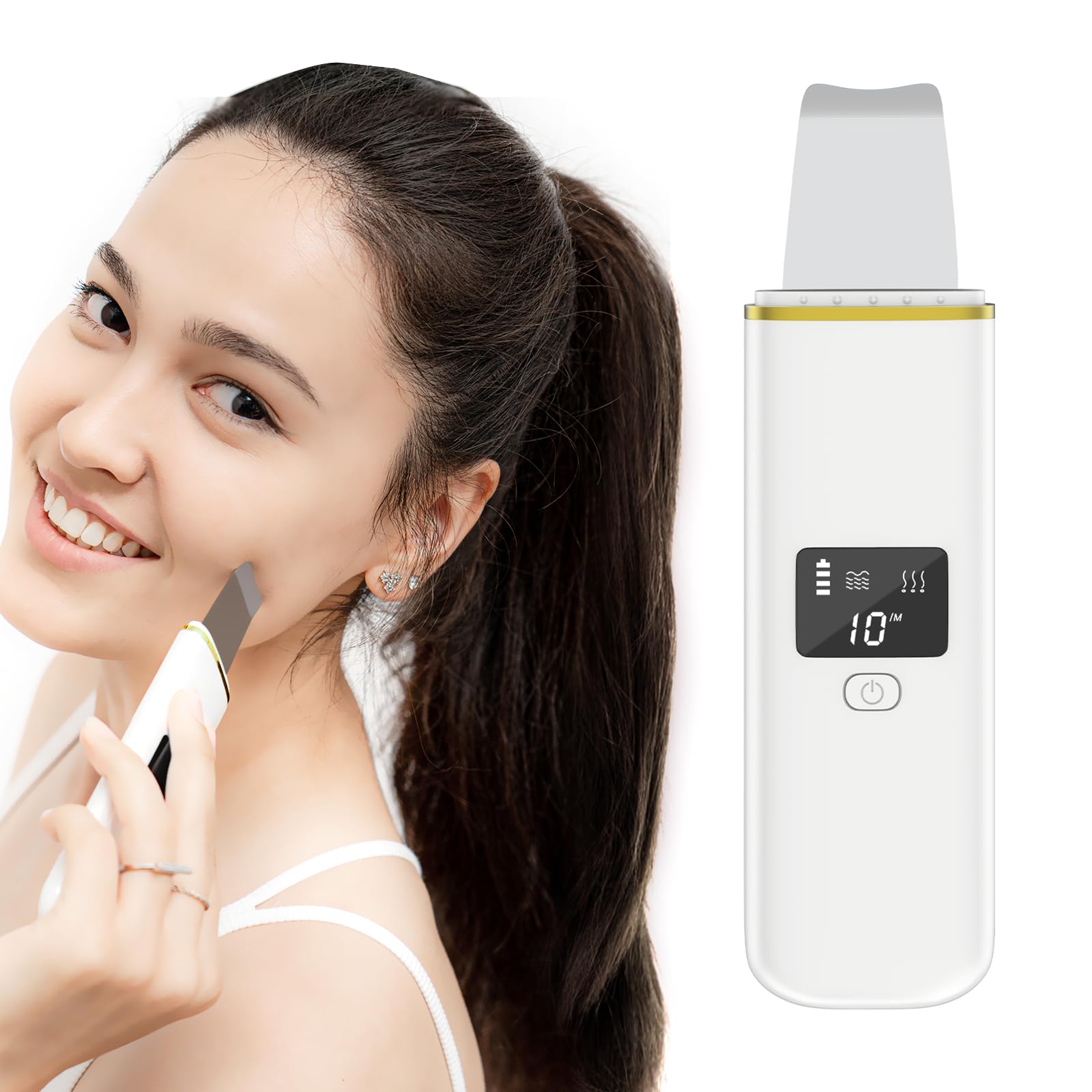 CARER SPARK Ultrasonic Facial Scrubber - Electric Skin Spatula with LCD Display, USB Rechargeable, 4 Modes for Deep Cleaning, Blackhead Pores Removal