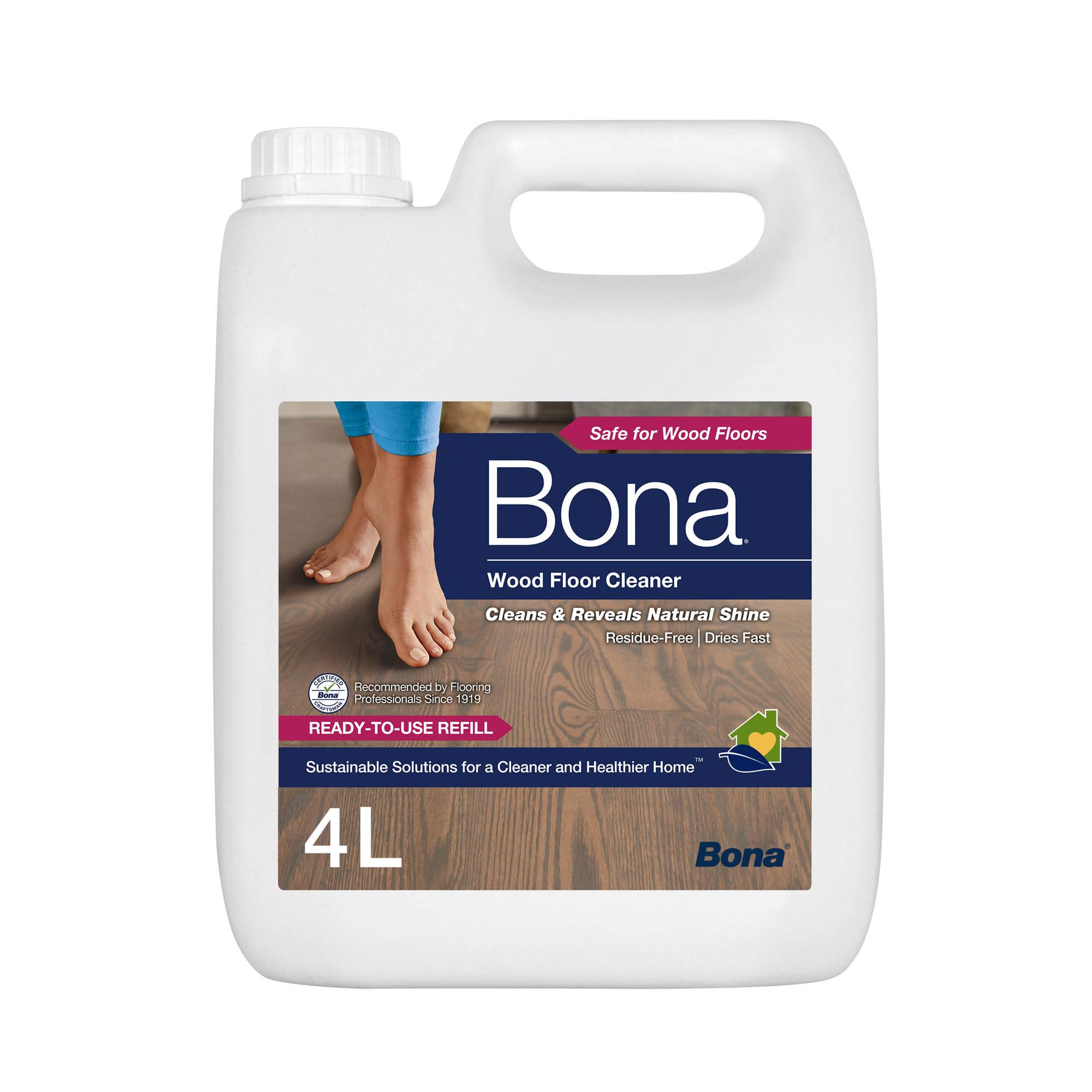 Bona Wood Floor Cleaner Liquid, Residue Free, Streak Free, Suitable for Hardwood, Solid Wood, and Engineered Wood Floors, 4 Litre