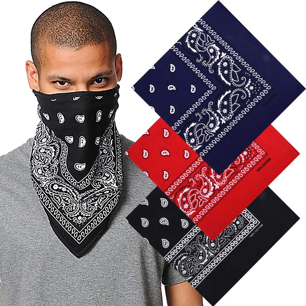 Bandanas 3 Pack for Men Women, 100 Cotton Large Paisley Handkerchief