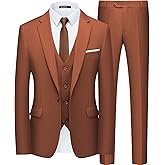 WULFUL Men’s Slim Fit Suit One Button 3-Piece Blazer Dress Business Wedding Party Jacket Vest & Pant