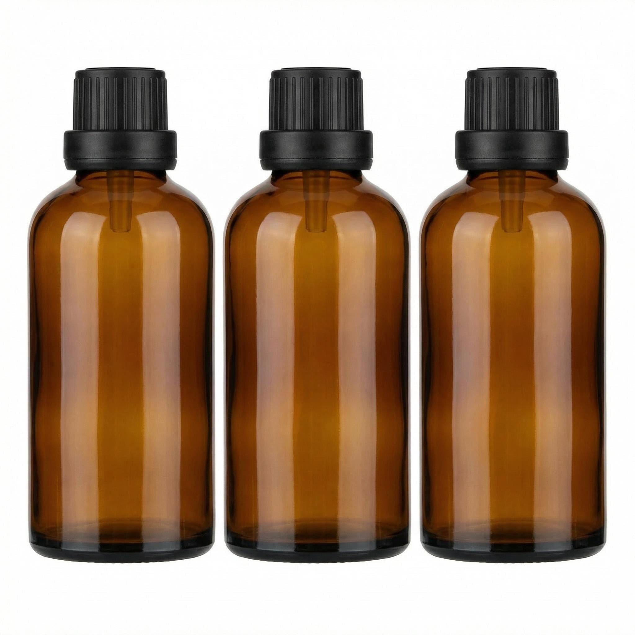 Birsppy 3PCS Empty Portable Amber Glass Vial Essential Oil Bottles with Orifice Reducer and Black Cap for Cosmetic Essential Oils Chemistry Lab Chemicals Colognes Perfume Aromatherapy (100ml)