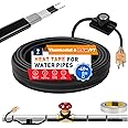 9 FT Heat Tape for Water Pipes, 7.6W/FT UL & ETL Certified Self-Regulating Pipe Heating Cable with Thermostat for Pipe Freeze