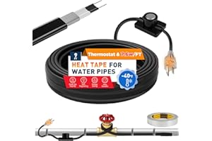 XPORTION 3~100FT Heat Tape for Water Pipes, UL & ETL Certified 9 FT Self-Regulating Pipe Heating Cable with Thermostat for Pipe Freeze Protection, Waterproof Heat Tape for Metal and Plastic Pipes,Black