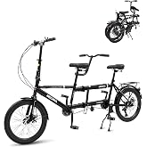 BGGFNZ Folding Tandem Bike, 20 Inch Tandem Bikes for Adults, 7 Speed 2 Person Foldable Bike, Portable City Beach Cruiser Bikes with Adjustable Height and Dual Disc Brakes for Travel