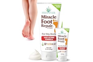 MIRACLE OF ALOE Miracle Foot Repair Cream (8 oz & 1 oz) Repairs Dry Cracked Heels and Feet, 60% Pure UltraAloe Moisturizes, Softens, and Repairs