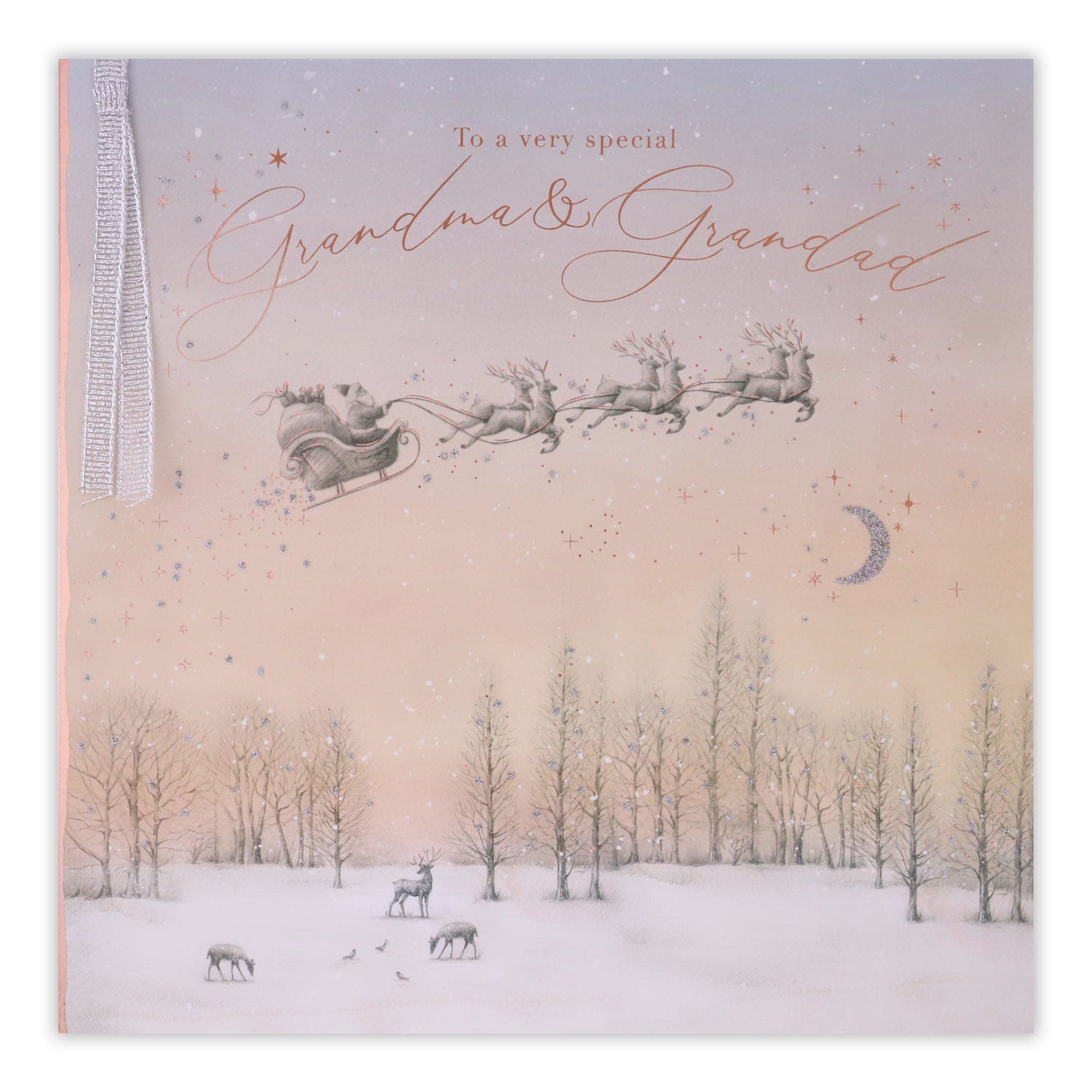 Clintons: Sleigh Over Woodland Stags Grandma & Grandad Christmas Card, Multi-Colour, 192 x 192, 1150533