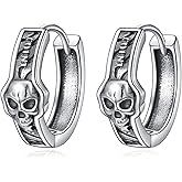 TIGER RIDER Goth Skull Earrings For Women Men, 925 Sterling Silver Punk Pirate Hoop Earrings birthday gifts