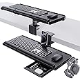 Klearlook Keyboard Tray Under Desk&Above Desk - Adjustable Ergonomic Sit Stand Keyboard Riser w/360° Rotation, 24.4"×10.08" Keyboard Stand Desk Extender w/Wrist Rest&Storage Drawer-Black