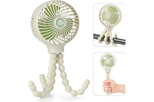 snawowo Mini Handheld Personal Portable Fan, Baby Stroller Fan, Car Seat USB or Battery Powered, with Flexible Tripod Clip on Student Bed Desk Bike Crib Treadmill Camping Traveling(Beige)