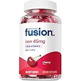 Bariatric Fusion Iron Supplement for Women Anemia | Chewable Iron with Vitamin C | Cherry Flavored Soft Chew | Gentle on Stomach Ferrous Fumarate for Women and Men | Gluten Free | 60 Count