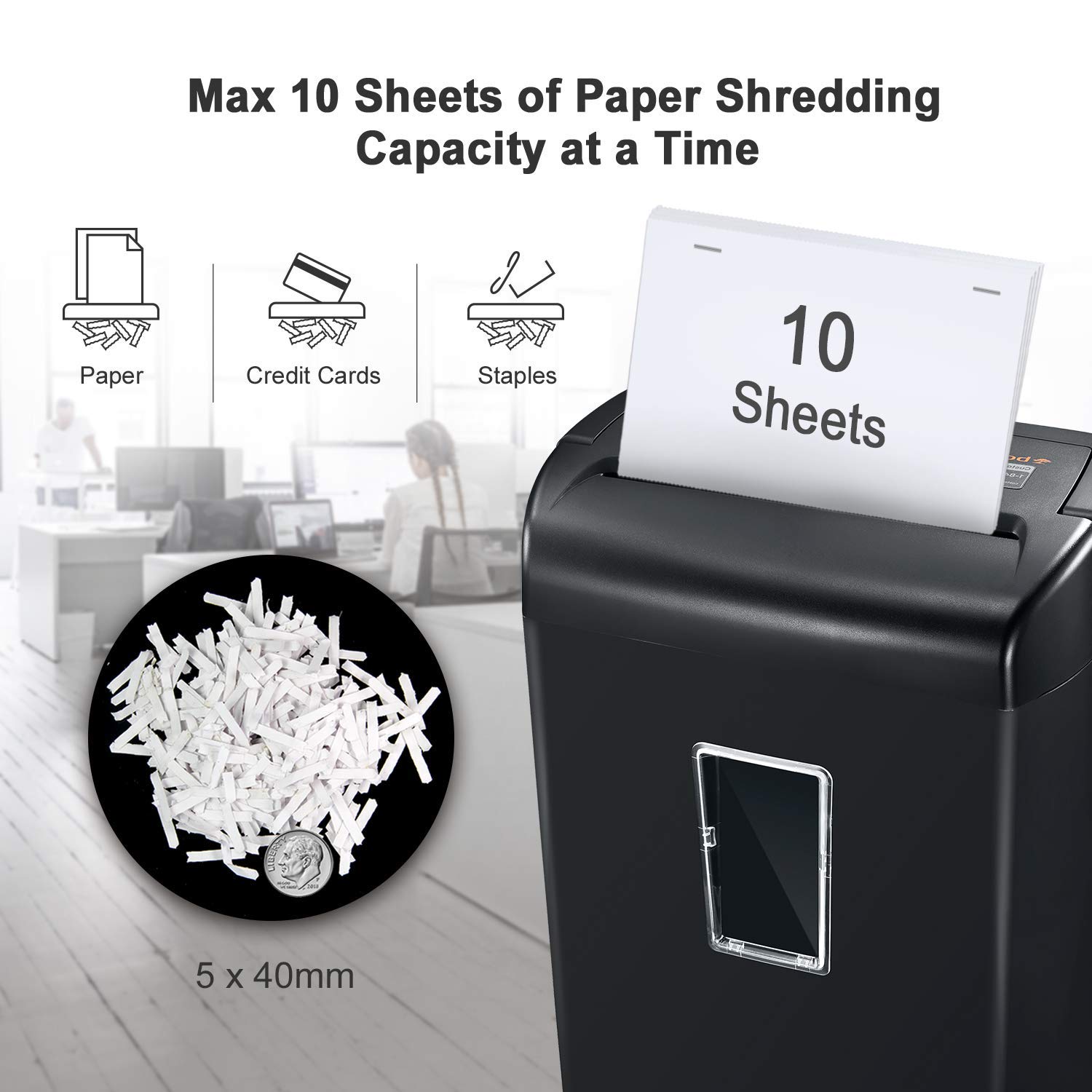 Bonsaii 10-Sheets Cross-Cut Paper and Credit Card Shredder with 5.5 Gallons Wastebasket Capacity and Transparent Window, Black (C209-D)