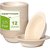 Paper Bowls Disposable Bowls [125-Pack], Eco-Friendly Compostable Bowls Made of Bagasse or Sugarcane Fiber, Heavy-Dut Natural